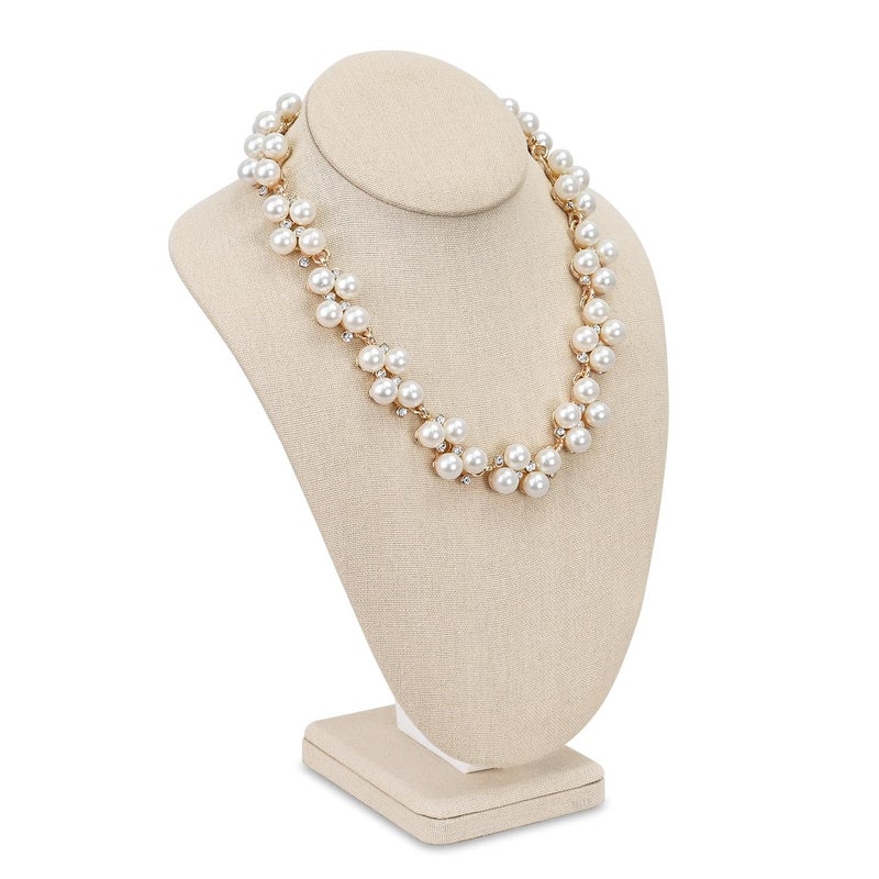 MOOCA Necklace Chain Jewelry Bust Display Holder Stand, Display Necklace Mannequin, Necklace Bust Jewelry Bust Stand, Pendant Chain Organizer for Women 8" W x 4 1/4" D x 11 1/4" H, Tan Linen - Image 1